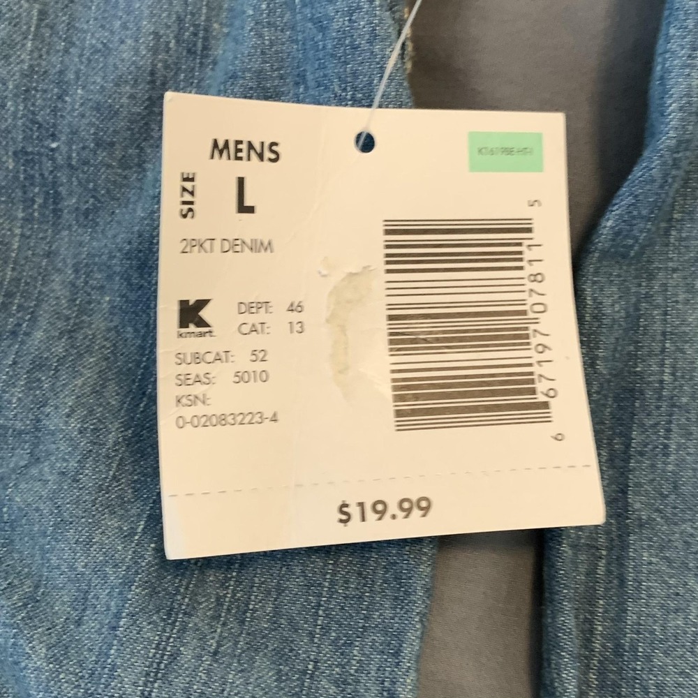 K-Mart Basic Editions Shirt Mens Large Blue Denim Button Front Long Sleeve NWT - Picture 2 of 5